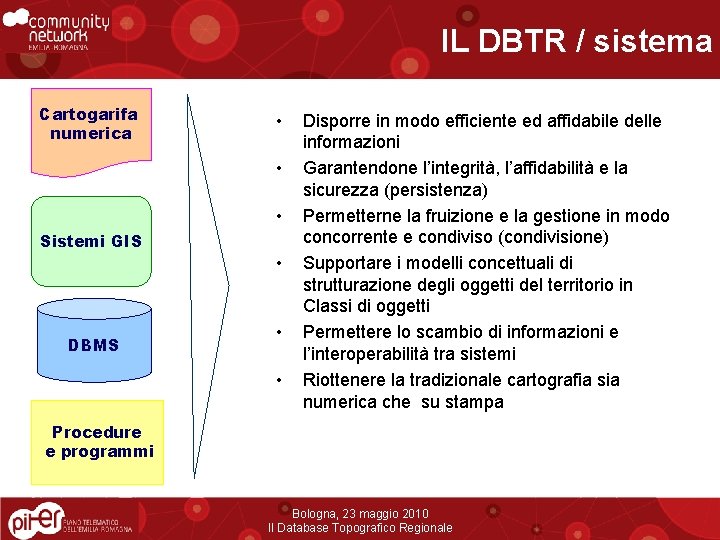 IL DBTR / sistema Cartogarifa numerica • • • Sistemi GIS • DBMS •