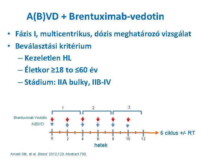 A(B)VD + Brentuximab-vedotin • Fázis I, multicentrikus, dózis meghatározó vizsgálat • Beválasztási kritérium –