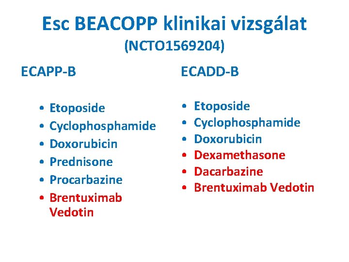 Esc BEACOPP klinikai vizsgálat (NCTO 1569204) ECAPP-B • Etoposide • Cyclophosphamide • Doxorubicin •