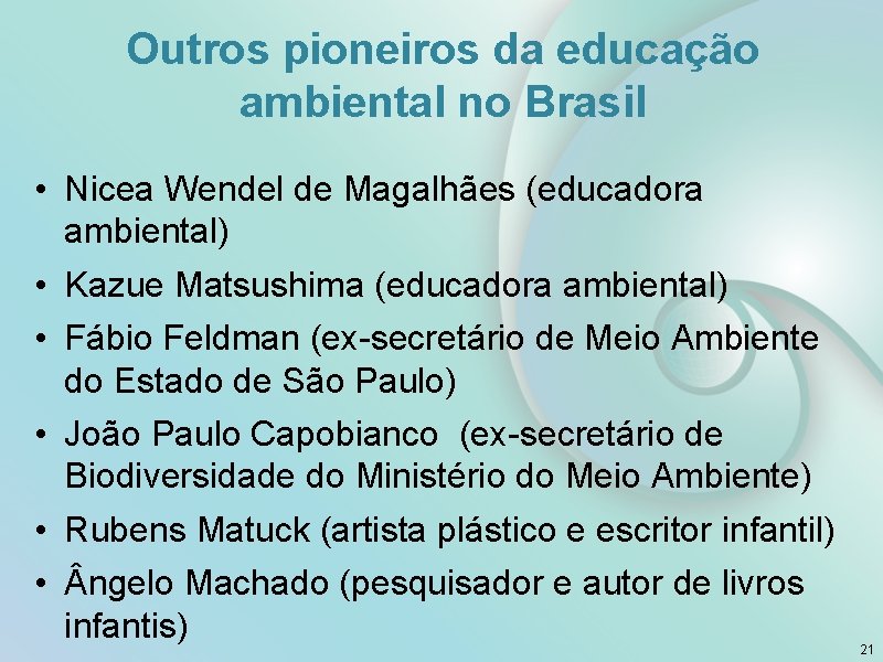 Outros pioneiros da educação ambiental no Brasil • Nicea Wendel de Magalhães (educadora ambiental)