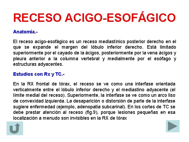 RECESO ACIGO-ESOFÁGICO Anatomía. El receso acigo-esofágico es un receso mediastínico posterior derecho en el