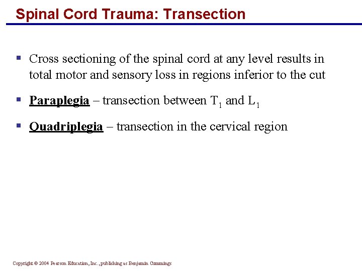 Spinal Cord Trauma: Transection § Cross sectioning of the spinal cord at any level