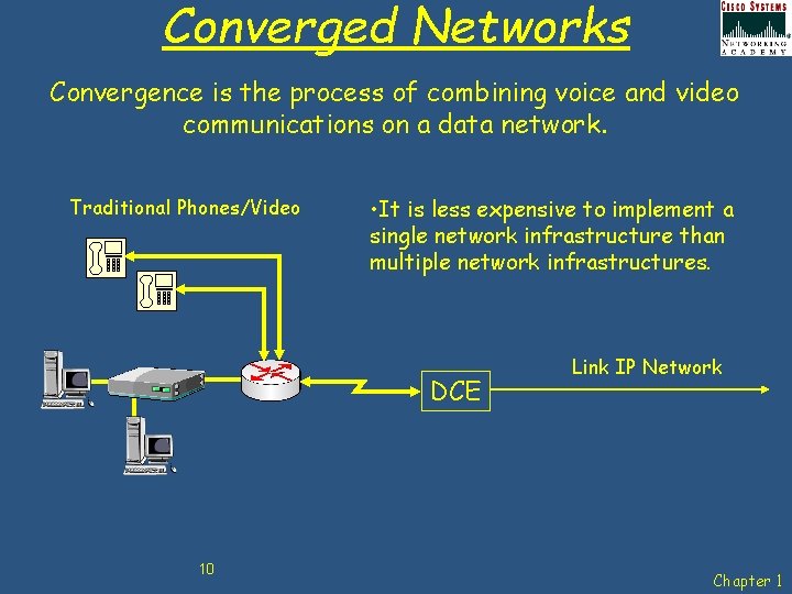 Converged Networks Convergence is the process of combining voice and video communications on a