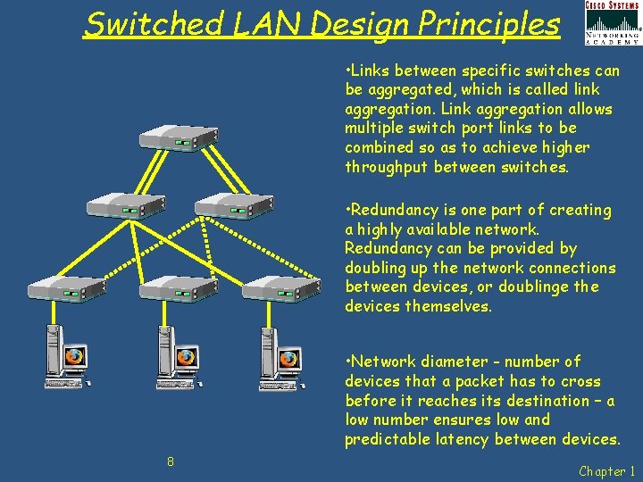 Switched LAN Design Principles • Links between specific switches can be aggregated, which is