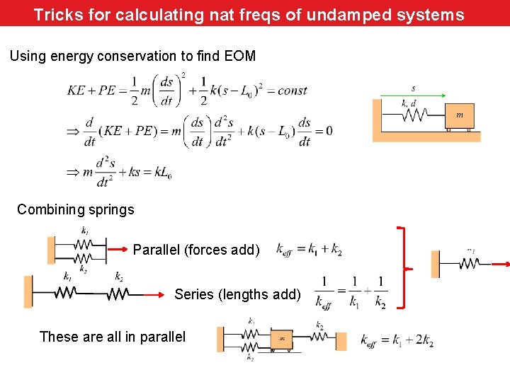 Tricks for calculating nat freqs of undamped systems Review Using energy conservation to find