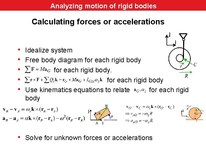 Analyzing motion of rigid bodies Calculating forces or accelerations • Idealize system • Free