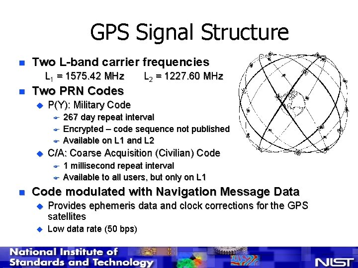 GPS Signal Structure n Two L-band carrier frequencies L 1 = 1575. 42 MHz