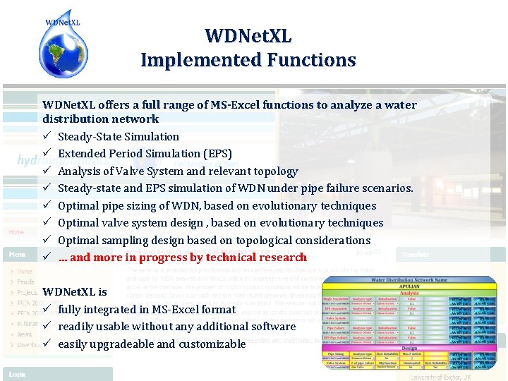 WDNet. XL Implemented Functions WDNet. XL offers a full range of MS-Excel functions to