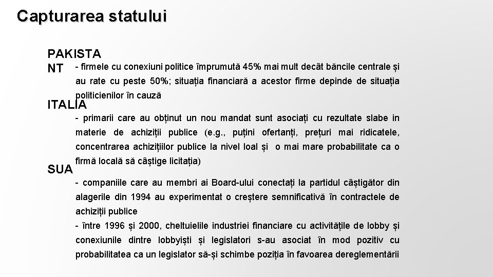 Capturarea statului PAKISTA NT - firmele cu conexiuni politice împrumută 45% mai mult decât