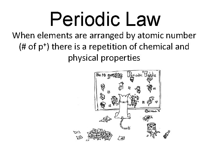 Periodic Law When elements are arranged by atomic number (# of p+) there is