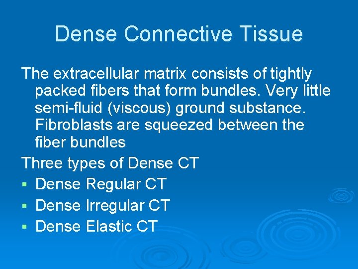 Dense Connective Tissue The extracellular matrix consists of tightly packed fibers that form bundles.