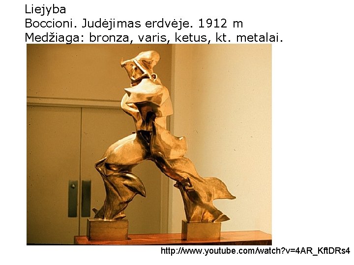 Liejyba Boccioni. Judėjimas erdvėje. 1912 m Medžiaga: bronza, varis, ketus, kt. metalai. http: //www.