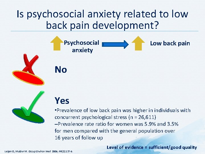 Is psychosocial anxiety related to low back pain development? Psychosocial anxiety Low back pain