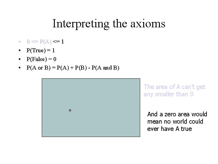 Module #19 – Probability Interpreting the axioms • • 0 <= P(A) <= 1