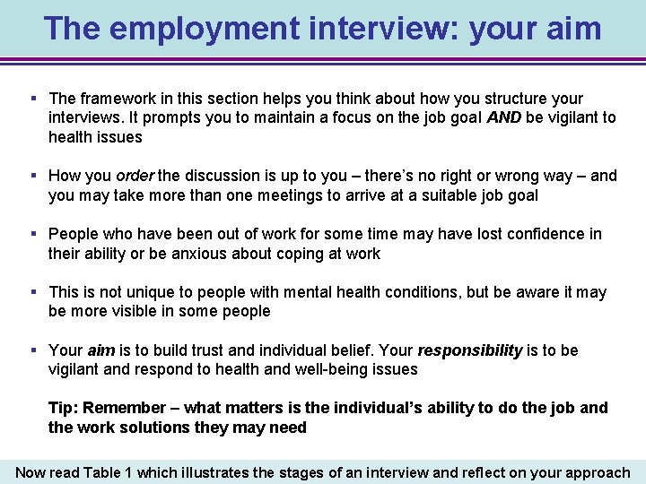 The employment interview: your aim § The framework in this section helps you think