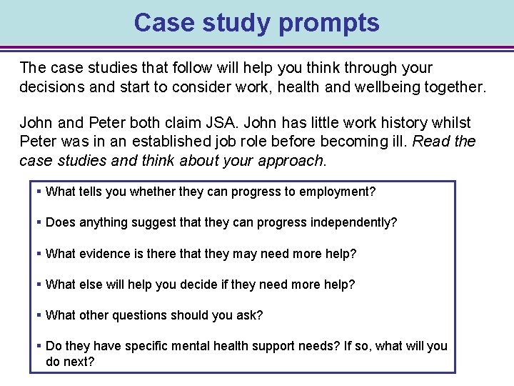 Case study prompts The case studies that follow will help you think through your