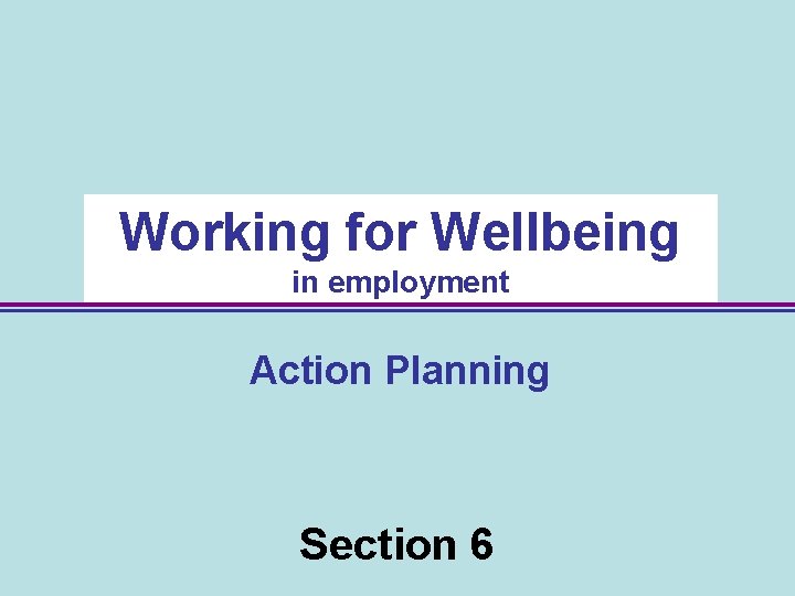 Working for Wellbeing in employment Action Planning Section 6 47 