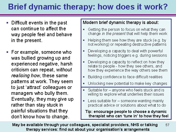 Brief dynamic therapy: how does it work? § Difficult events in the past can