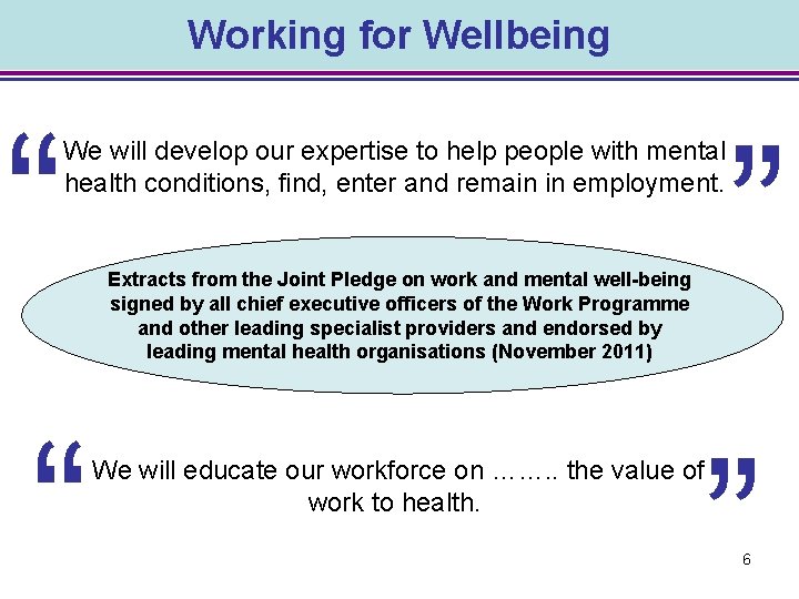 Working for Wellbeing “ We will develop our expertise to help people with mental
