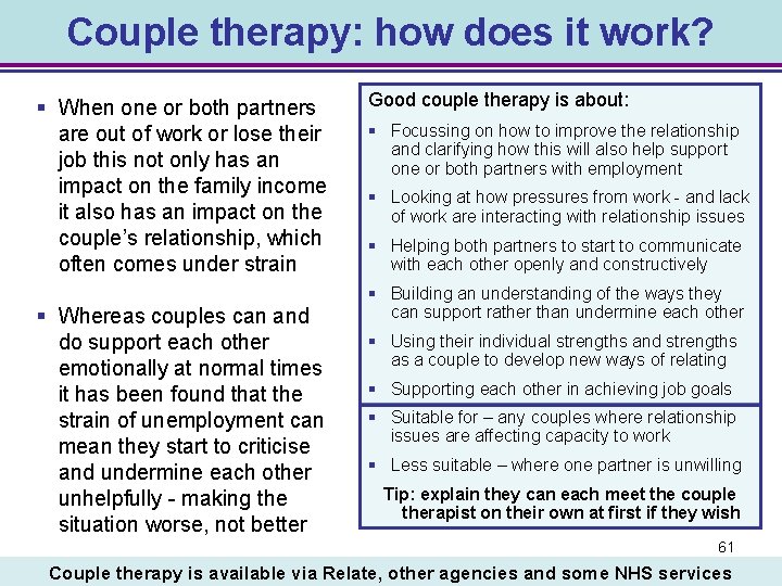 Couple therapy: how does it work? § When one or both partners are out