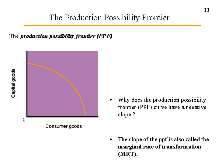 The Production Possibility Frontier 13 The production possibility frontier (PPF) • Why does the