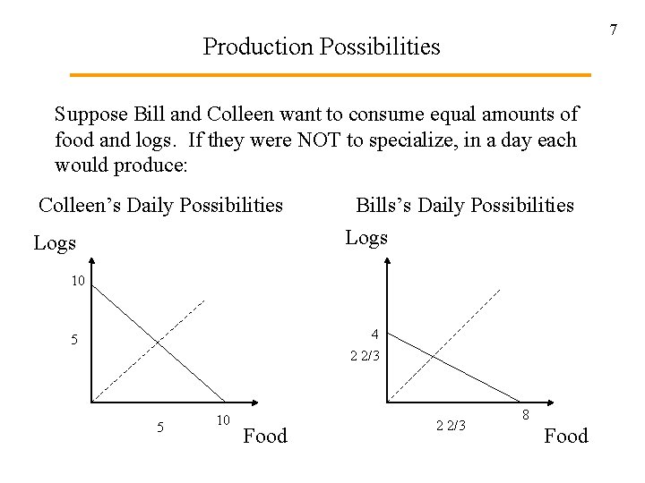 7 Production Possibilities Suppose Bill and Colleen want to consume equal amounts of food