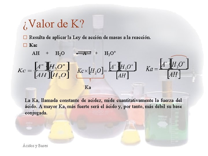 ¿Valor de K? � Resulta de aplicar la Ley de acción de masas a