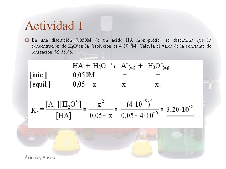 Actividad 1 � En una disolución 0, 050 M de un ácido HA monoprótico