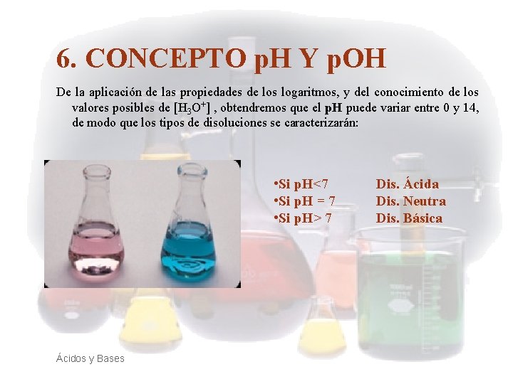 6. CONCEPTO p. H Y p. OH De la aplicación de las propiedades de