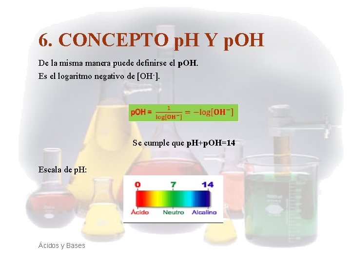 6. CONCEPTO p. H Y p. OH De la misma manera puede definirse el