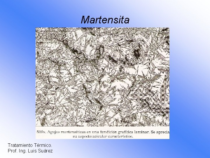 Martensita Tratamiento Térmico. Prof. Ing. Luis Suárez 