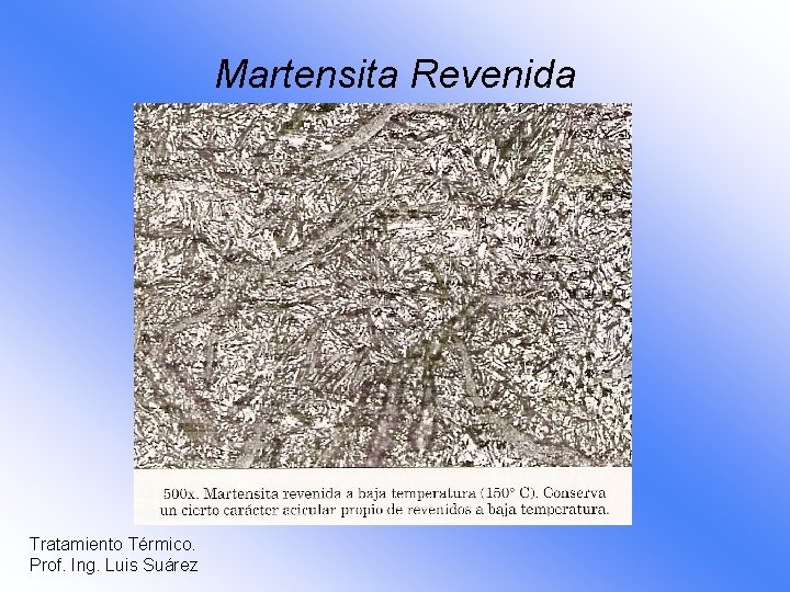 Martensita Revenida Tratamiento Térmico. Prof. Ing. Luis Suárez 