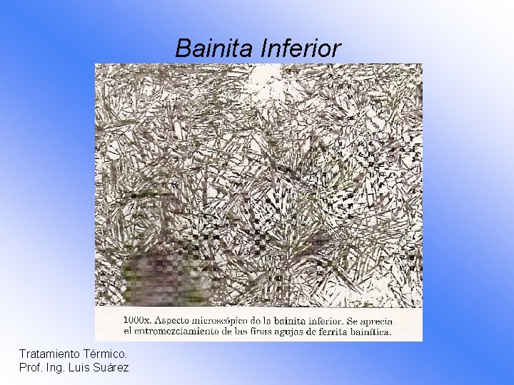 Bainita Inferior Tratamiento Térmico. Prof. Ing. Luis Suárez 