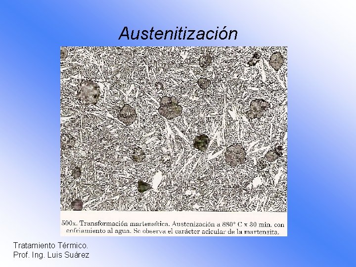 Austenitización Tratamiento Térmico. Prof. Ing. Luis Suárez 