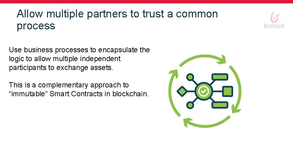 Allow multiple partners to trust a common process Use business processes to encapsulate the