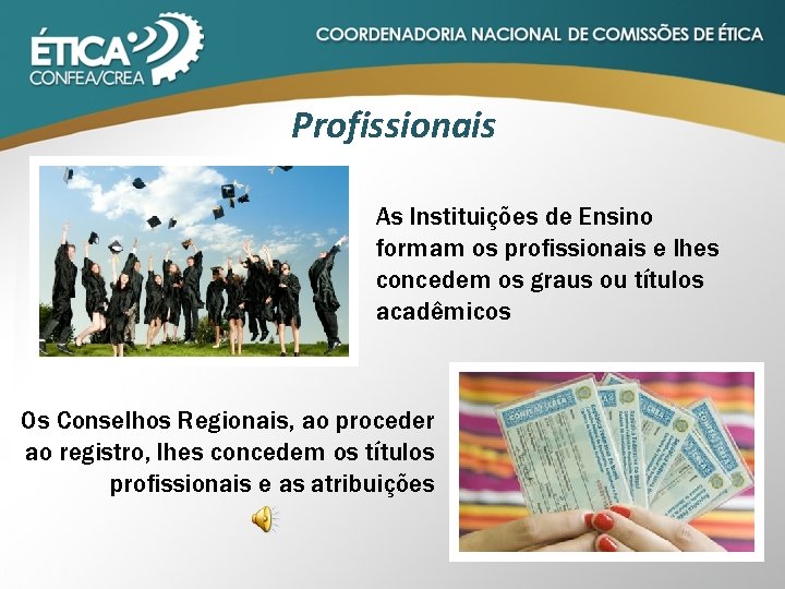 Profissionais As Instituições de Ensino formam os profissionais e lhes concedem os graus ou