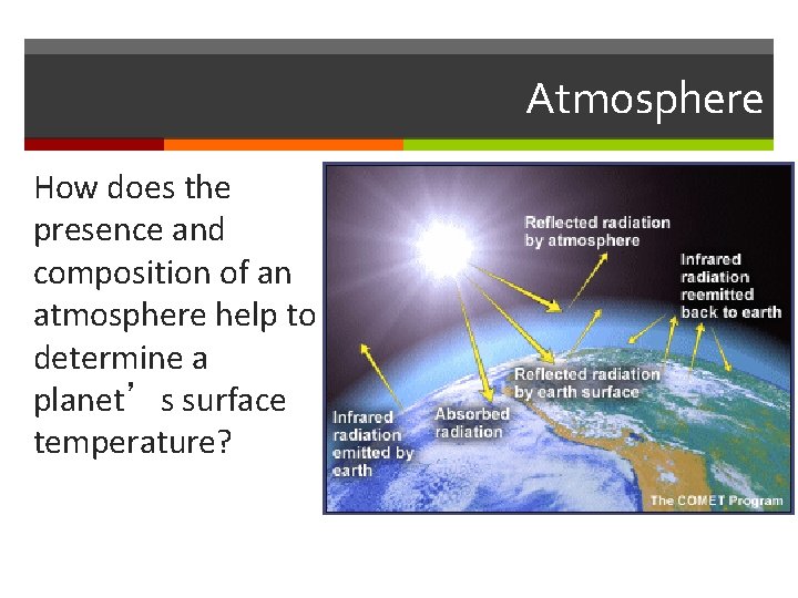 Atmosphere How does the presence and composition of an atmosphere help to determine a