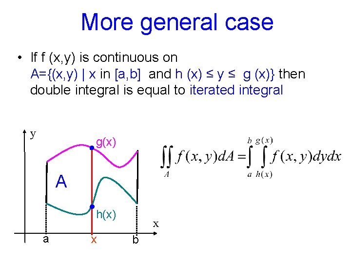 More general case • If f (x, y) is continuous on A={(x, y) |