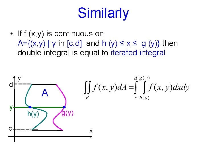 Similarly • If f (x, y) is continuous on A={(x, y) | y in