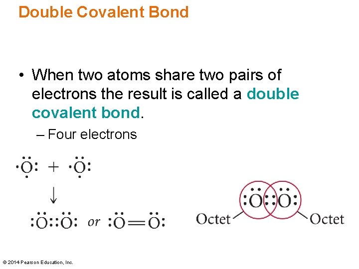 Double Covalent Bond • When two atoms share two pairs of electrons the result