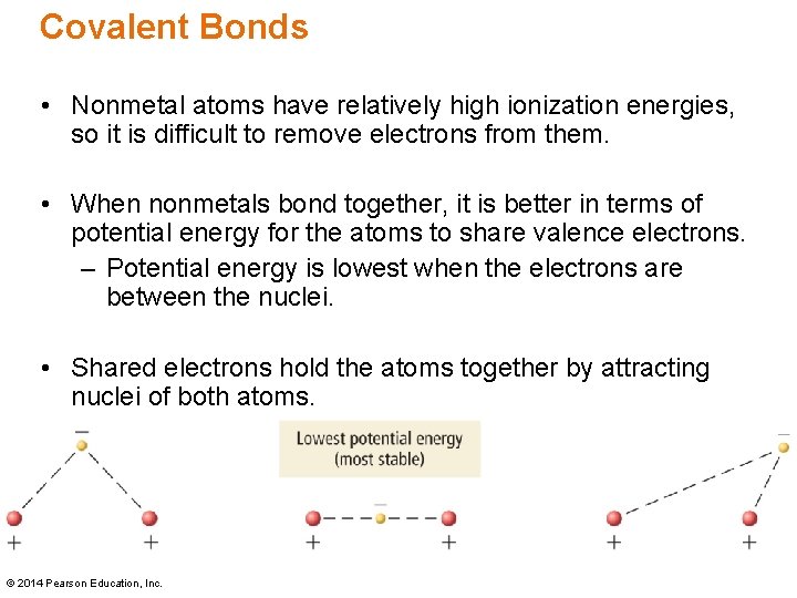 Covalent Bonds • Nonmetal atoms have relatively high ionization energies, so it is difficult