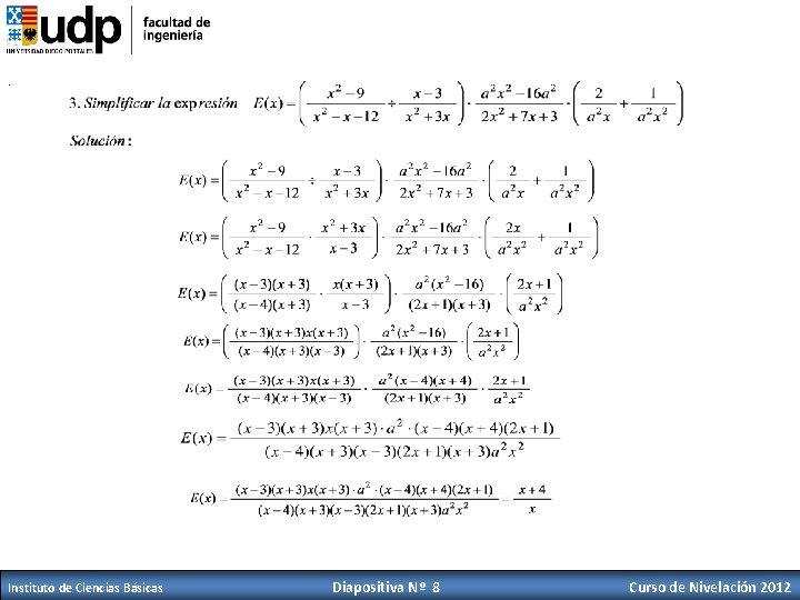 . Instituto de Ciencias Básicas Diapositiva Nº 8 Curso de Nivelación 2012 