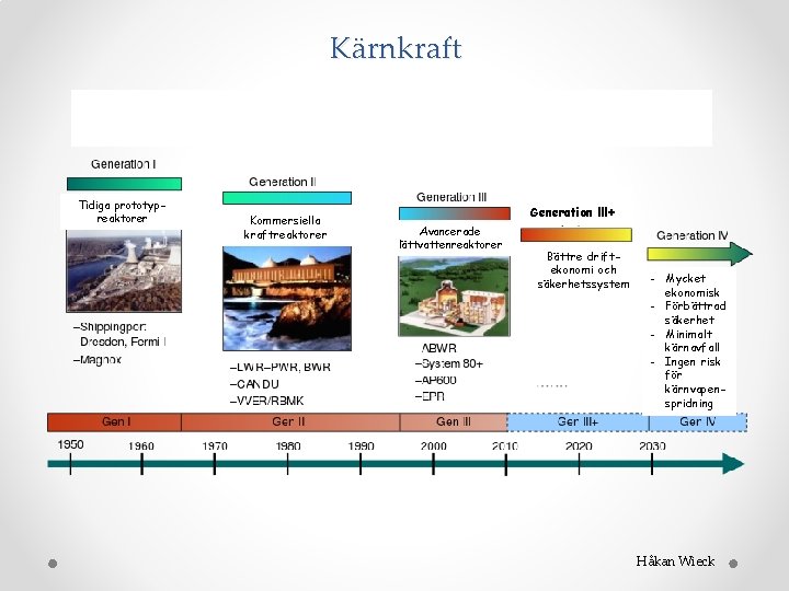 Kärnkraft Tidiga prototypreaktorer Kommersiella kraftreaktorer Generation lll+ Avancerade lättvattenreaktorer Bättre driftekonomi och säkerhetssystem -