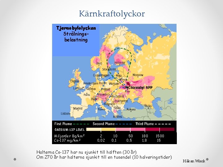 Kärnkraftolyckor Tjernobylolyckan Strålningsbelastning Miljarder Bq/km 2 Cs-137 mg/km 2 2 0, 02 10 0,