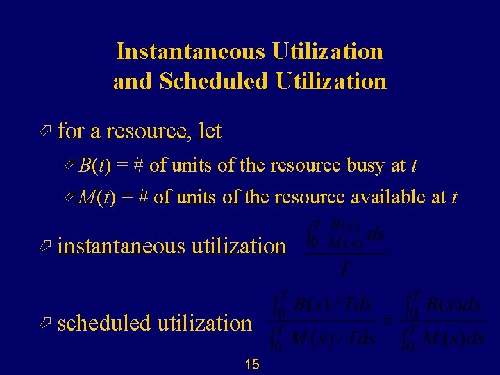 Instantaneous Utilization and Scheduled Utilization ö for a resource, let ö B(t) = #