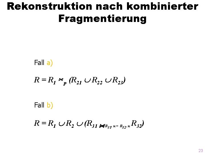 Rekonstruktion nach kombinierter Fragmentierung Fall a) R = R 1 ⋈ p (R 21