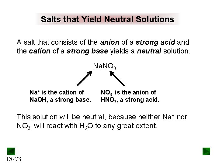 Salts that Yield Neutral Solutions A salt that consists of the anion of a