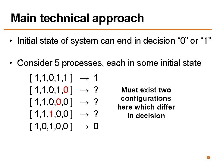 Main technical approach • Initial state of system can end in decision “ 0”