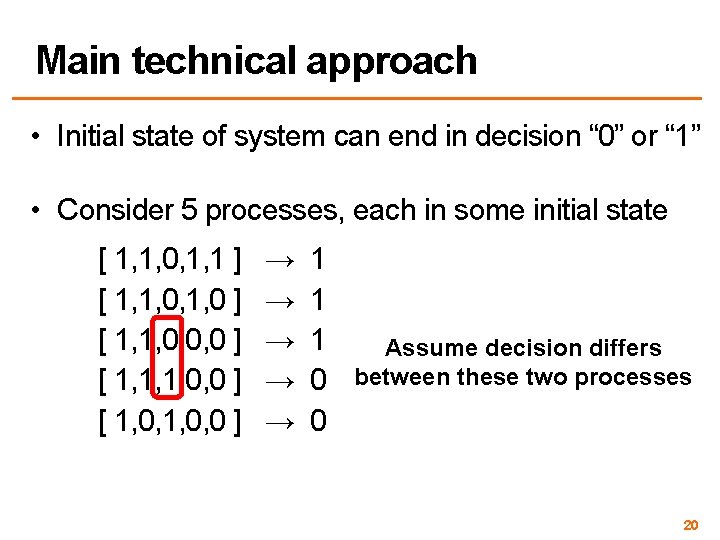 Main technical approach • Initial state of system can end in decision “ 0”