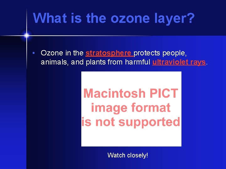 What is the ozone layer? • Ozone in the stratosphere protects people, animals, and